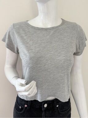 Eterne Grey Cropped Short Sleeve Crewneck Tee Cotton Modal Blend